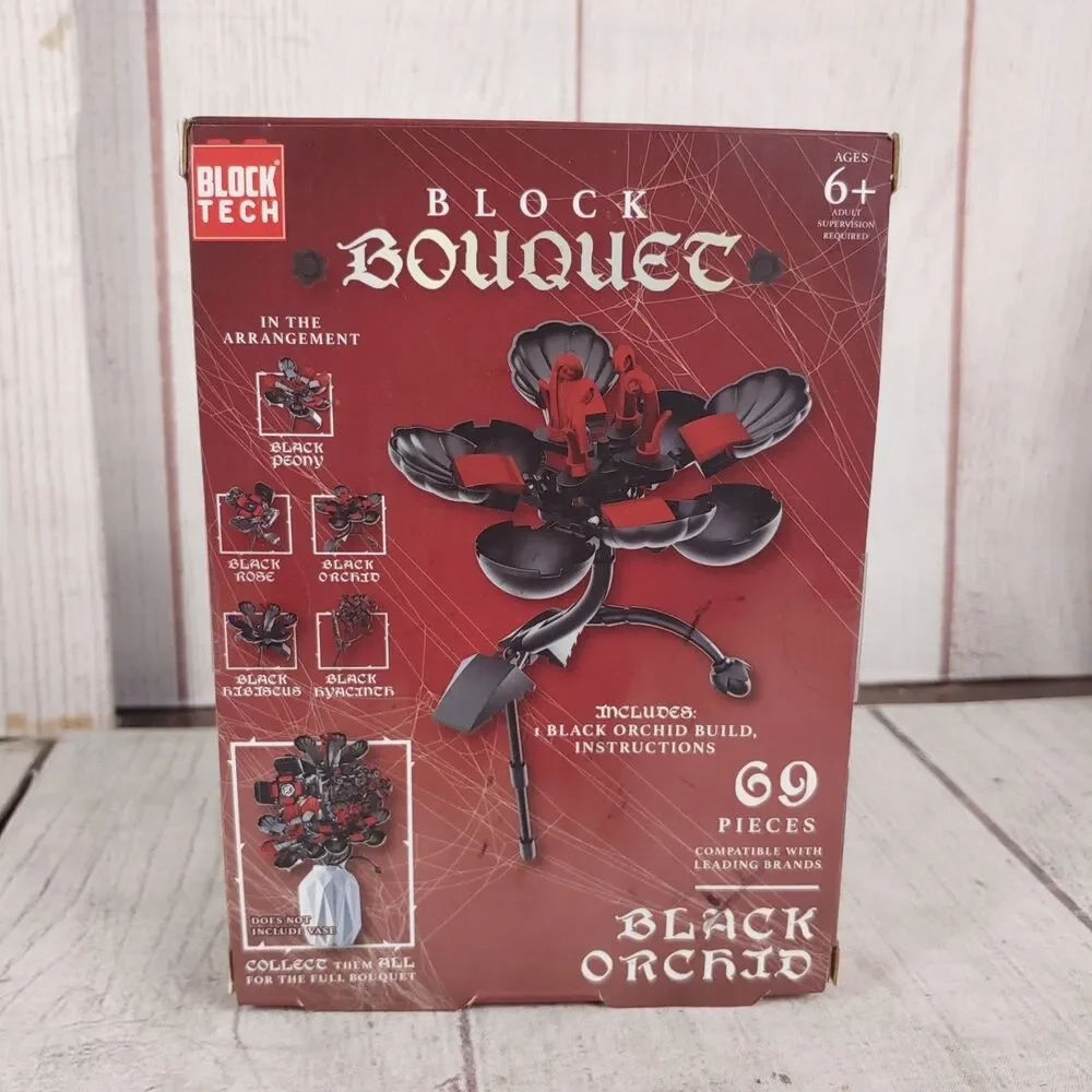Block Tech Block Bouquet Black Orchid Flower Building Block Set 69 Pieces NIB